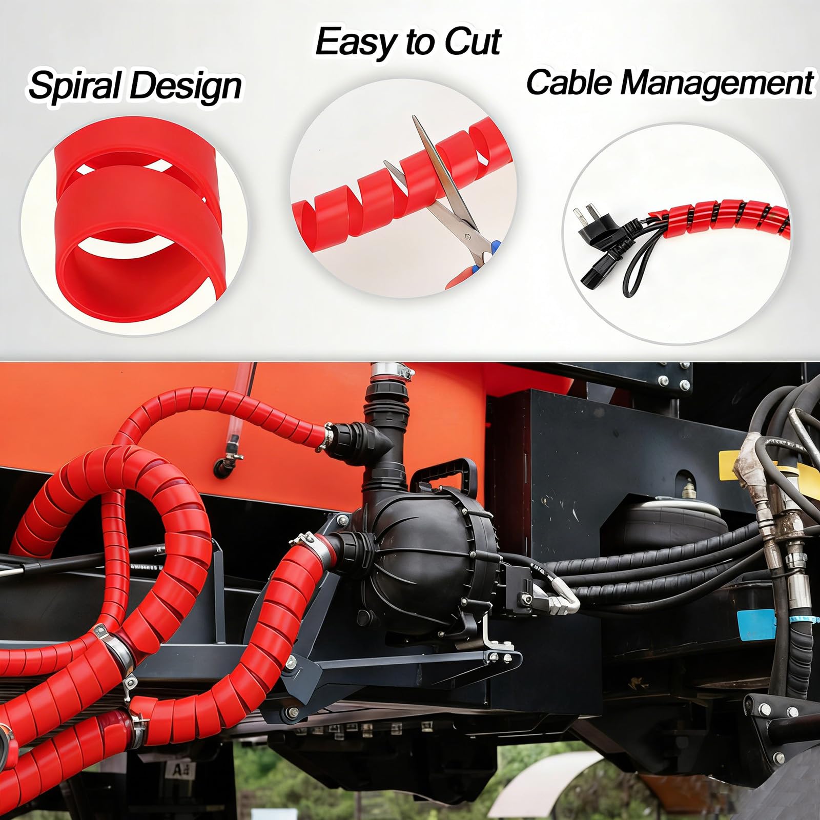 Pangda Protezione per cavo flessibile a spirale da 6,5 m, resistente, per tubi idraulici, tubi a spirale resistenti all'abrasione per tubi idraulici, cavi elettrici, automotive