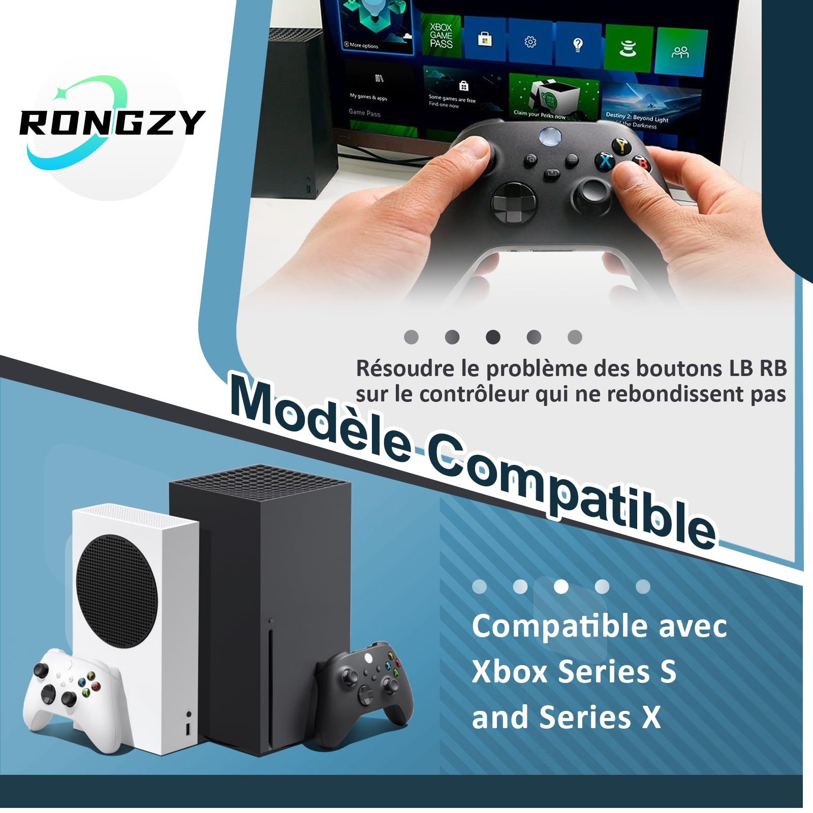 2PCS Bouton de Pare-Chocs LB RB pour Xbox Series S/X Boutons de Déclenchement D'épaule Haut Milieu Support pour Xbox Series S/X Manettes Accessory Pièces de Rechange avec Outils de Réparation(Noir) - 3