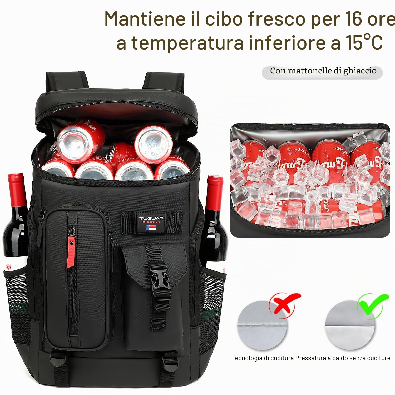 TUGUAN Zaino Termico Porta Pranzo Grande 30 Litri Zaino Frigo Isoterma Portatile Borsa Termica a Prova di Perdite per Campeggio, Picnic, Spiaggia