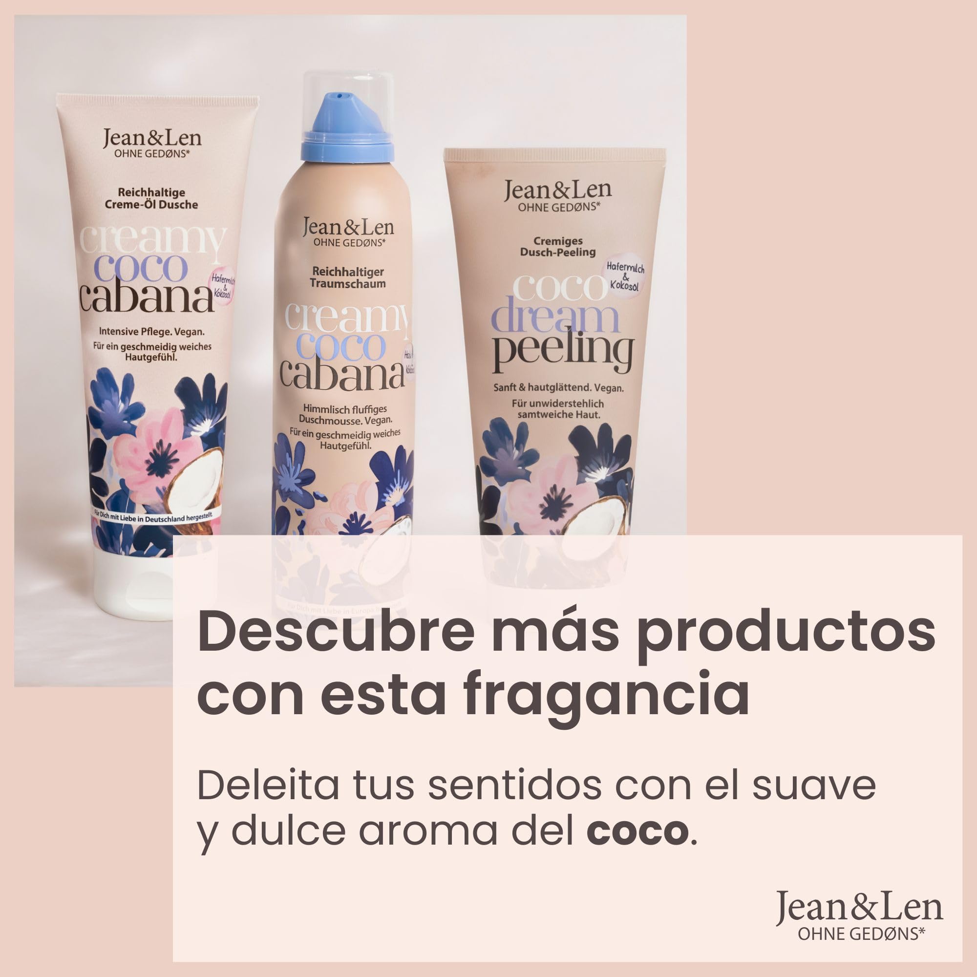 Jean & Len Exfoliante de ducha Leche de avena y coco, con partículas exfoliantes de cáscara de coco, elimina las células muertas, deja la piel aterciopelada, sin siliconas, Body Scrub vegano, 200 ml