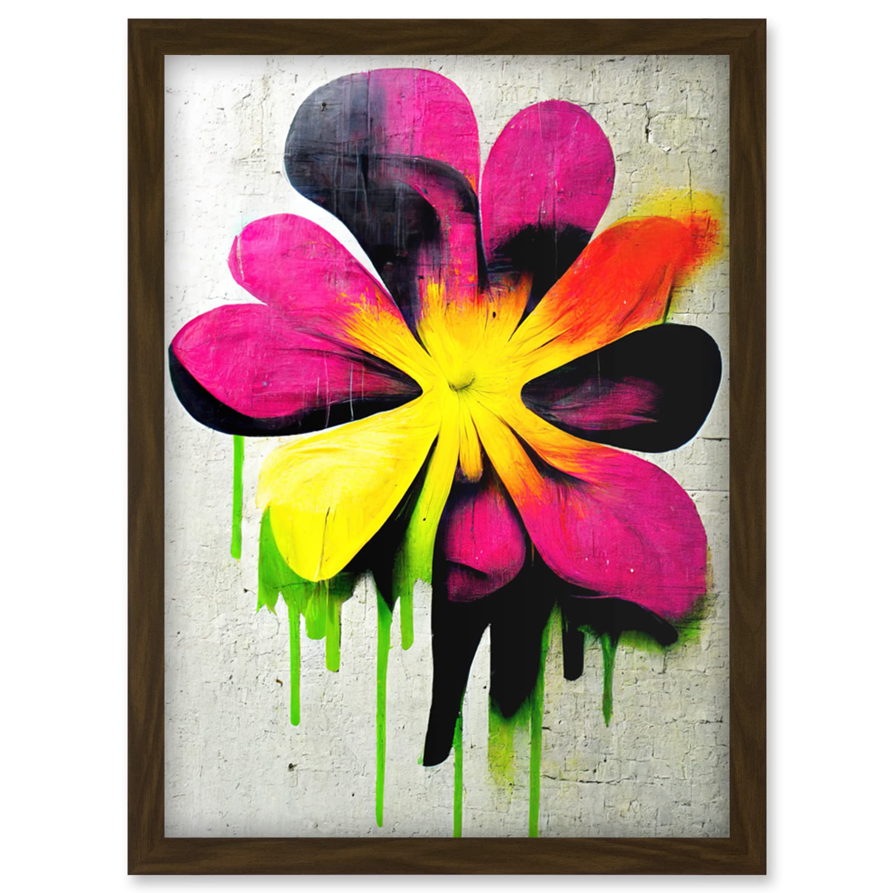 Doppelganger33 LTD Vibrant Street Art Graffiti Spray Paint Flower On Wall Artwork Framed Wall Art Print A4