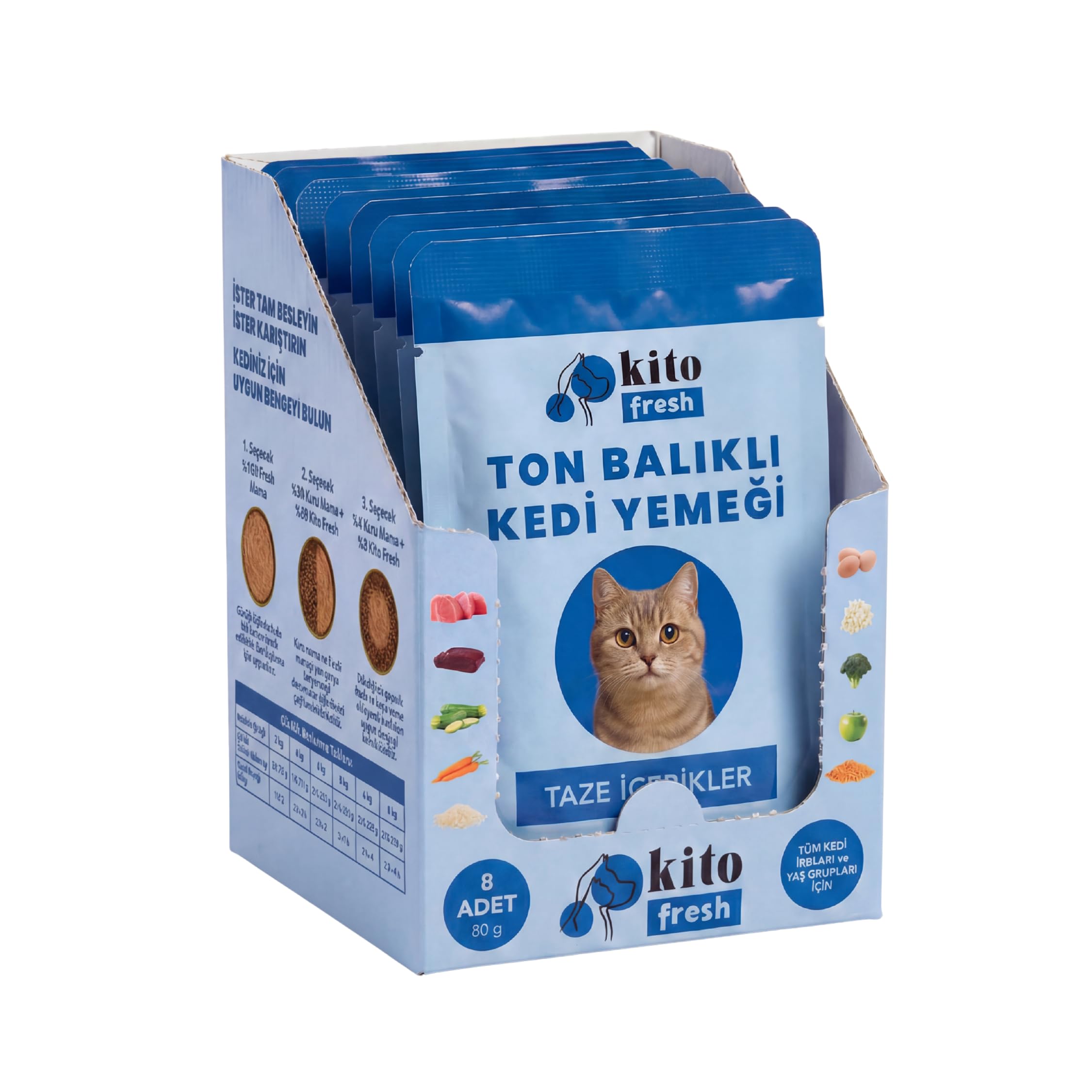 Kito Fresh Ton Balıklı Kedi Yemeği%100 Taze İçerikli Mama 80 g x 8 Adet