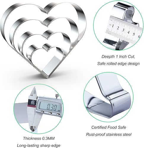 Miniatura 3 de Juego de 4 cortadores de galletas en forma de corazón de 5 pulgadas, 4 pulgadas, 3 pulgadas, 2 pulgadas, 4 piezas con forma de corazón de San