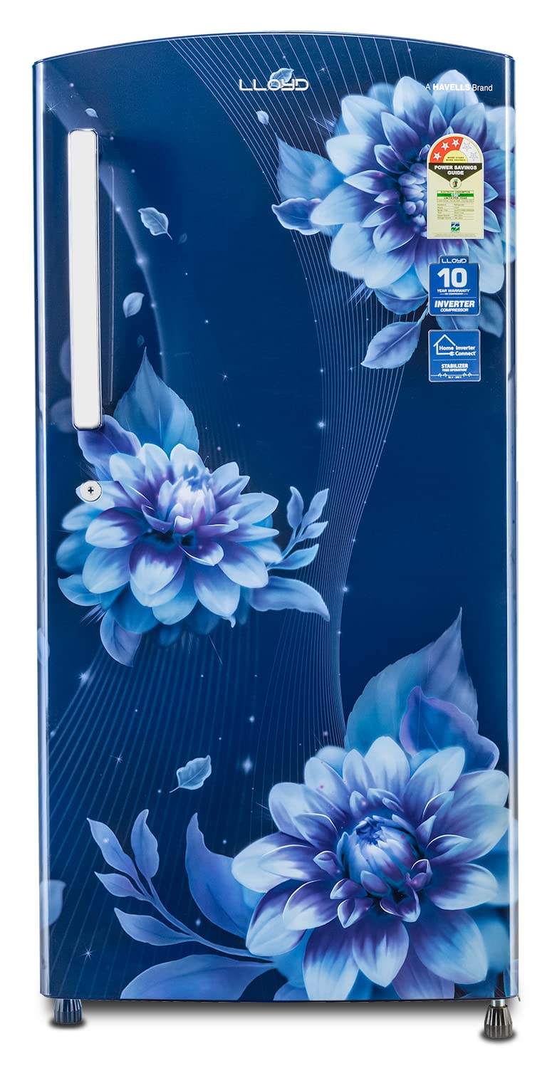 Havells-Havells -LLOYD Refrigerator Single Door 200L 3 Star Fixed Speed Daisy Blue Glass GLDC213SDBT2PB