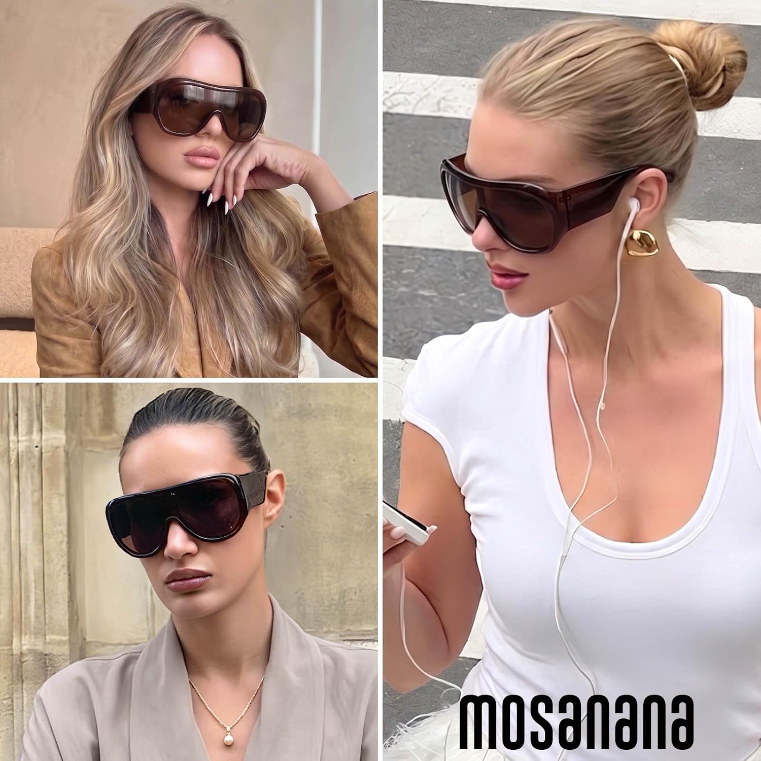 mosanana Trendy Oversized Sunglasses for Women Retro Big Frame Fashion Shield MS52597