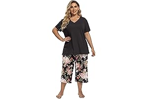 Vozanet Women's Capri Pajama Set, Soft V Neck Sleepwear