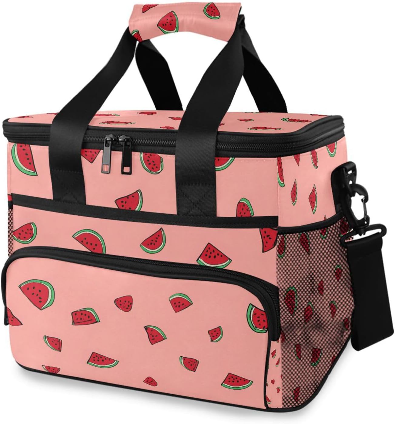 Cooler Bags Cute Cartoon Watermelon Pattern Insulated Shoulder Lunch Box Lunch Totes Picnic Bag Beach Cooler 24 Cans Capacity Leakproof with Handle for Picnic Camping