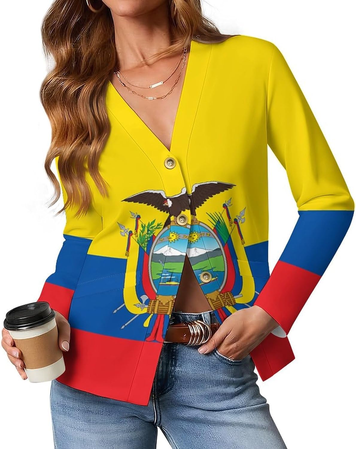 Guyana Flag Women's Long Cardigan Shirts Open-Front Lightweight Tops With Pockets