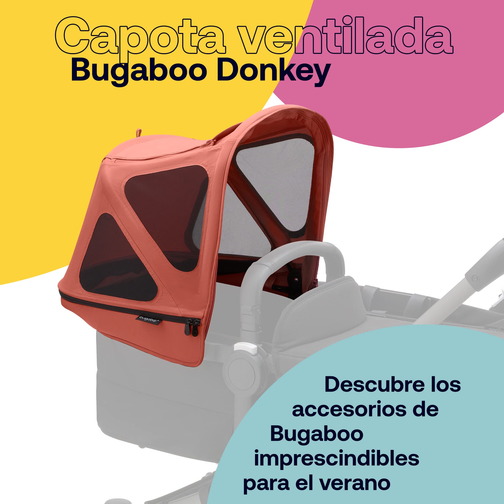 Capota ventilada Bugaboo Donkey, Extensible para una cobertura adicional y una protección solar óptima, Repele el agua, Compatible con Todos los Carritos Bugaboo Donkey, Sunrise Red