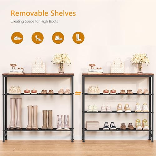 Vista 7 de usikey Zapatero de 4 niveles, organizador industrial de almacenamiento de zapatos para 9-12 pares de zapatos, estante de metal para zapatos