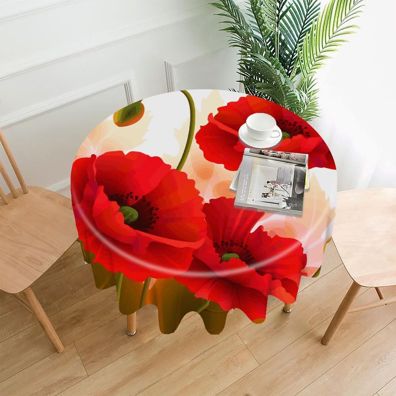 FodPand Poppy Flowers Vivid Petals Round Tablecloth - 60 Inch Premium Polyester Table Cloth, Fashion Wrinkle Resistant Decorative Table Cover for Dining Kitchen Party Buffet Tables