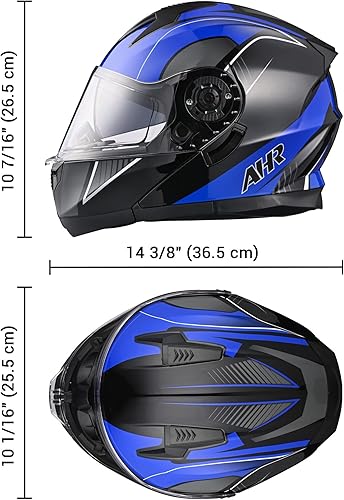 Miniatura 8 de AHR Motorcycle Helmet Dual Visor Modular Flip up Full Face Helmet DOT Approved - AHR Helmet Run-M1 & M3 for Adult Motorbike Street Bike Moped Racing