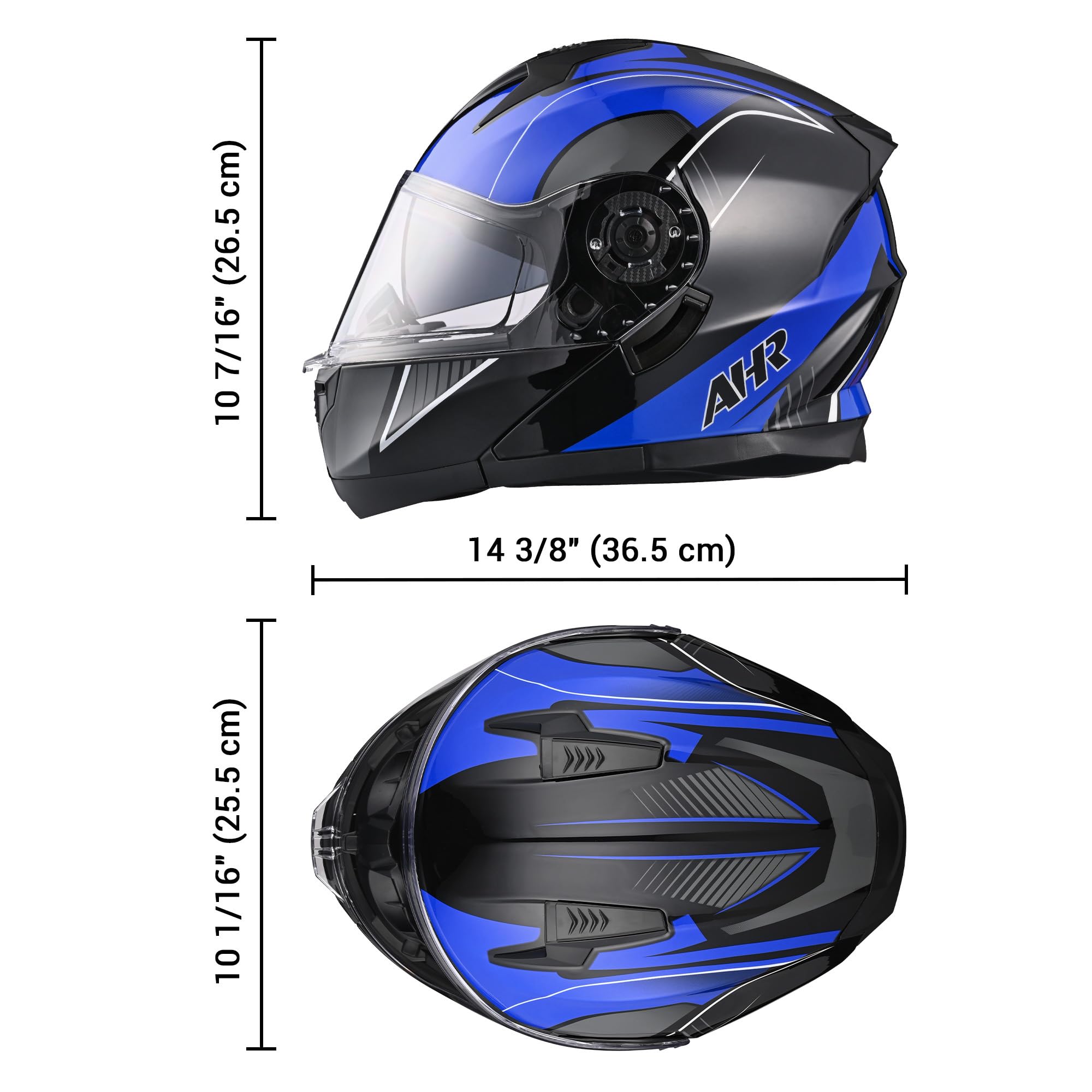 AHR Motorcycle Helmet Dual Visor Modular Flip up Full Face Helmet DOT Approved - AHR Helmet Run-M1 & M3 for Adult Motorbike Street Bike Moped Racing