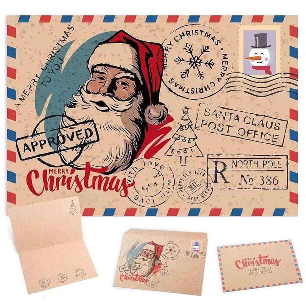 Sanfly Santa Festive Holiday Cards Kraft Paper 10 Sets Merry Christmas Greeting Cards with Envelopes Blessing Cards Envelopes