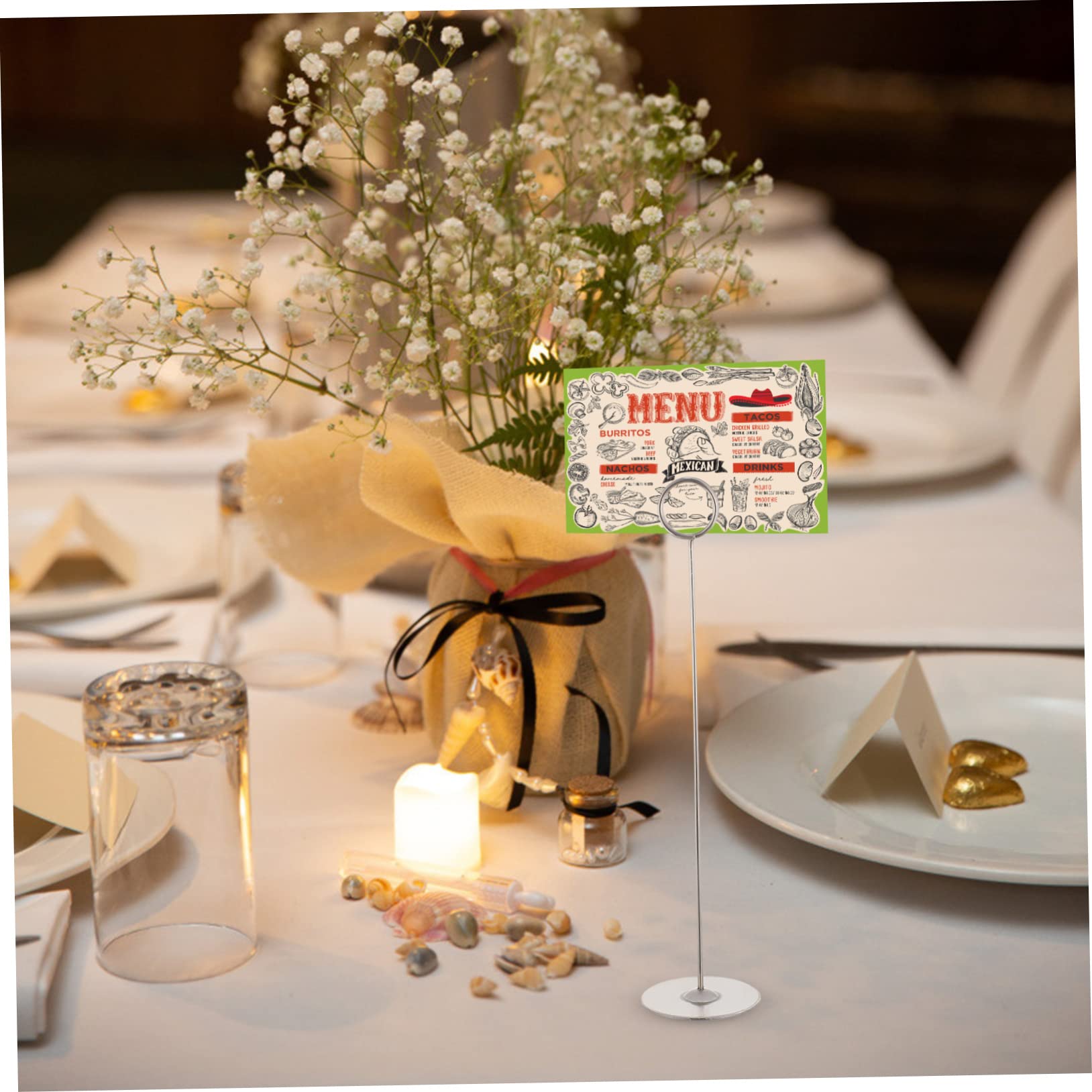 COLLBATH Support De Menu De Mariage en Acier Inoxydable 12 Cartes 5 Supports De Numéro De Table Porte-Cartes De Place pour Fournitures De Restaurant