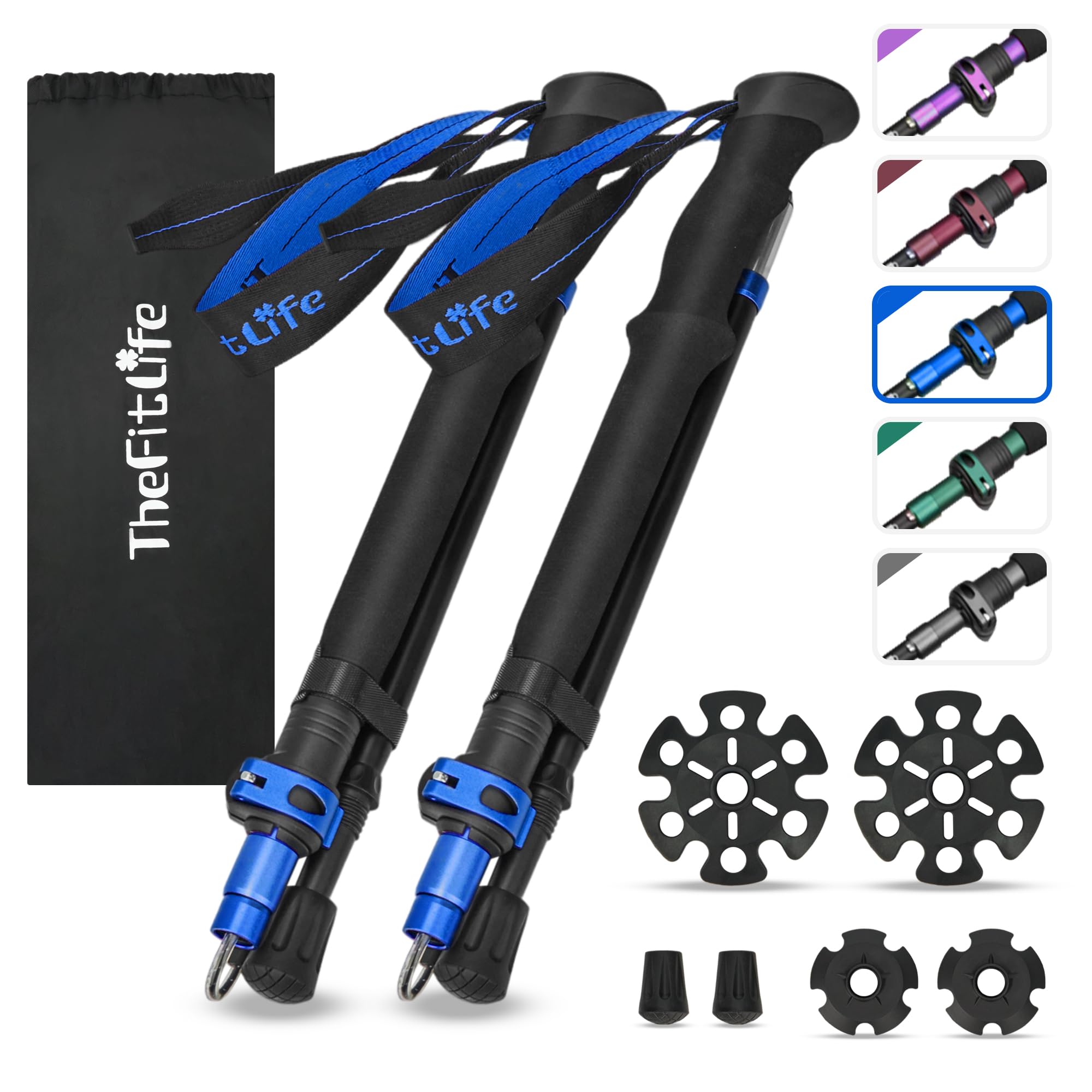 TheFitLife Collapsible Trekking Poles for Hiking โ Lightweight Folding Walking Sticks for Men and Women with Extra-Long Foam Handle and Metal Flip Lock