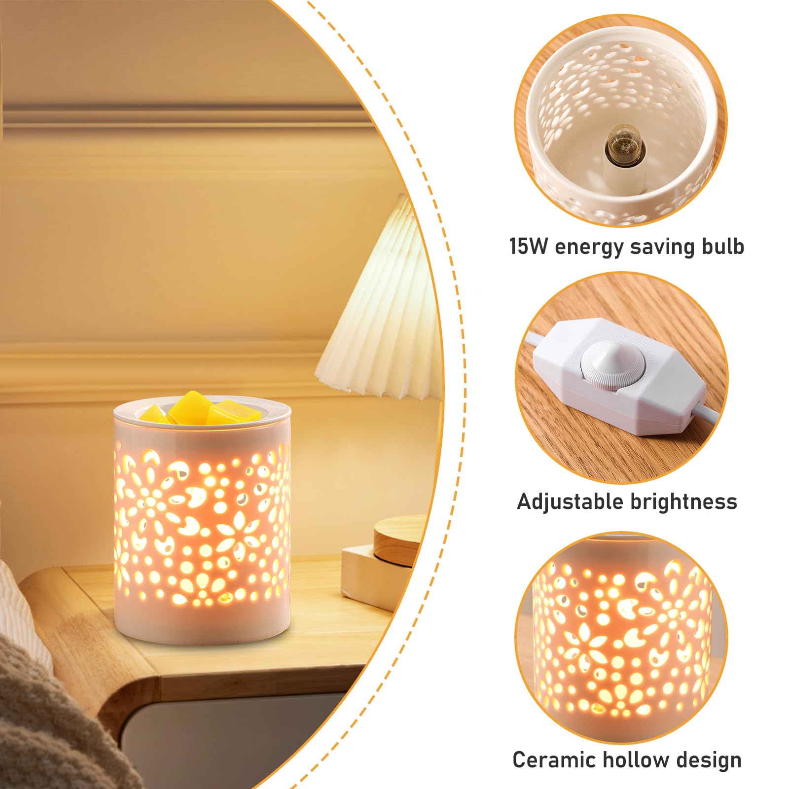 BORDEAG Podgrzewacz do topienia wosku – ceramiczna lampa zapachowa, elektryczna lampa zapachowa do wosku zapachowego, lampa zapachowa z ceramiki, zapach do pomieszczeń z podgrzewaczem, podgrzewacz do