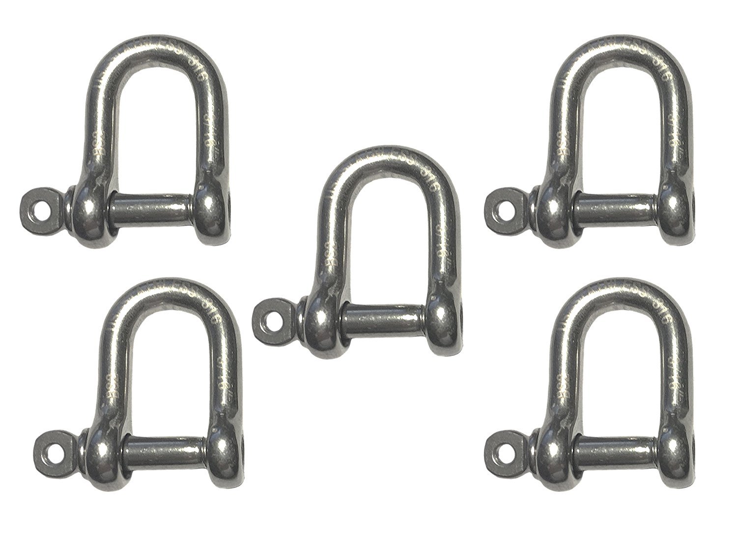 US Stainless 5 Pack Stainless Steel 316 Forged D Shackle 3/16" (5mm) Marine Grade Dee