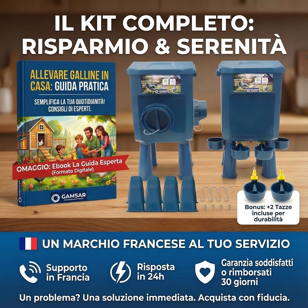 Kit Mangiatoia e Abbeveratoio per Galline 8KG/7L – Anti-Parassiti, Valvola Automatica, Anti-Cianobatteri, Ideale per Microfattorie e Allevatori Amatoriali, Autonomia a Lunga Durata, Riduce i Ricarichi