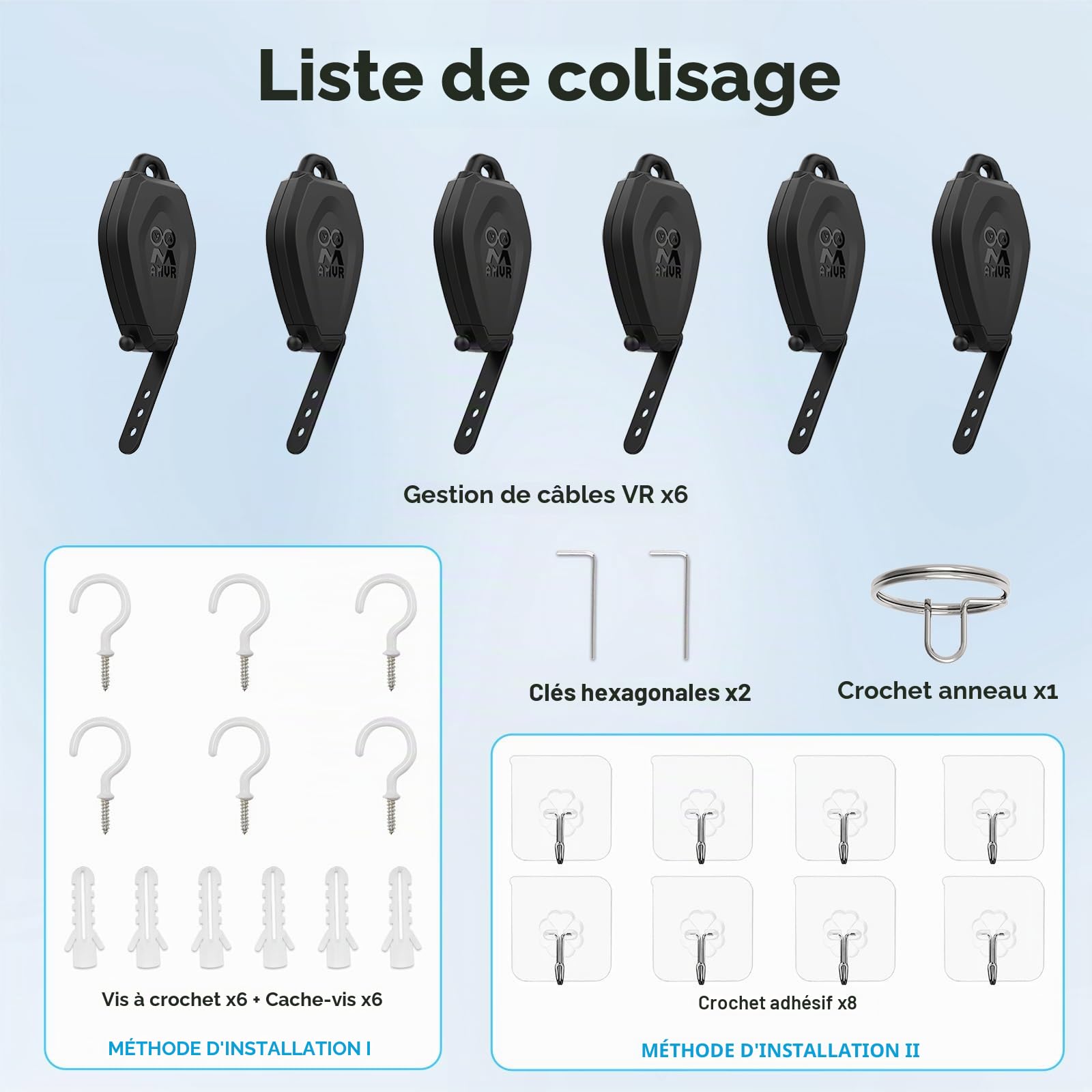 AMVR VR, système de poulie de Plafond rétractable pour Quest 3S/3/2/1/PSVR/PSVR 2/Rift/Rift S/Valve Index/HTC Vive/Vive Pro/HP Reverb G2 Link Cable (Noir)