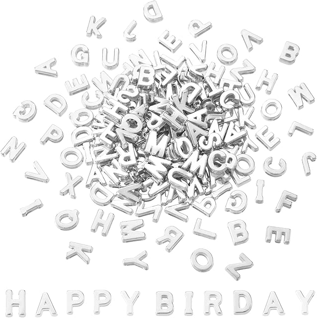 100 Pcs Silver Alphabet Letter Beads, Bulk A-Z Resin Pendants, 3D Loose Letter Beads, Plastic Initial Charms for Jewelry Making, Key Chains, Crafts (Silver)