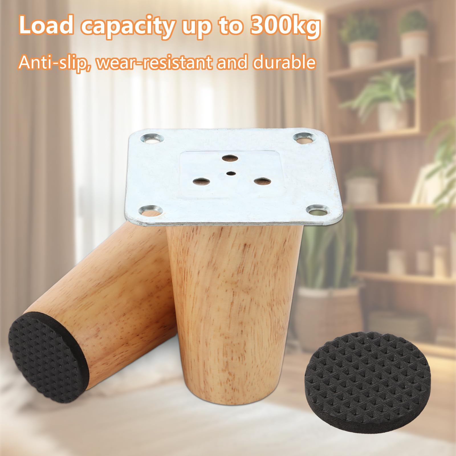 AKOLAFE 8 Stück Möbelfüße Rund 8cm Kallax Füße Holz Möbelbeine Eiche Mit Montageplatte Und Schrauben Robuste Tischbeine Schwerlaste Schrankfüße Für Sofa, Bett, Stuhl, Tisch