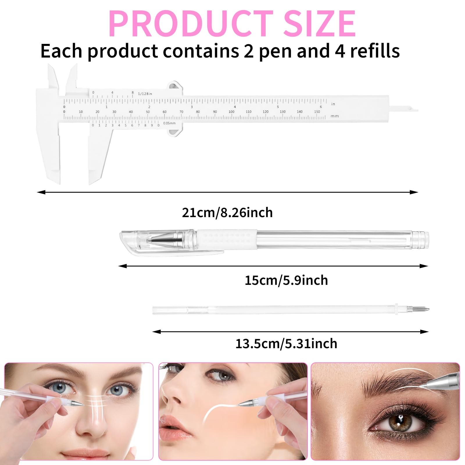 Rotulador de microblading para cejas, 2 bolígrafos de mapeo de cejas con 4 recambios de repuesto y 1 regla, rotulador de maquillaje para tatuaje, suministros de laminación de cejas para piel de labios 2
