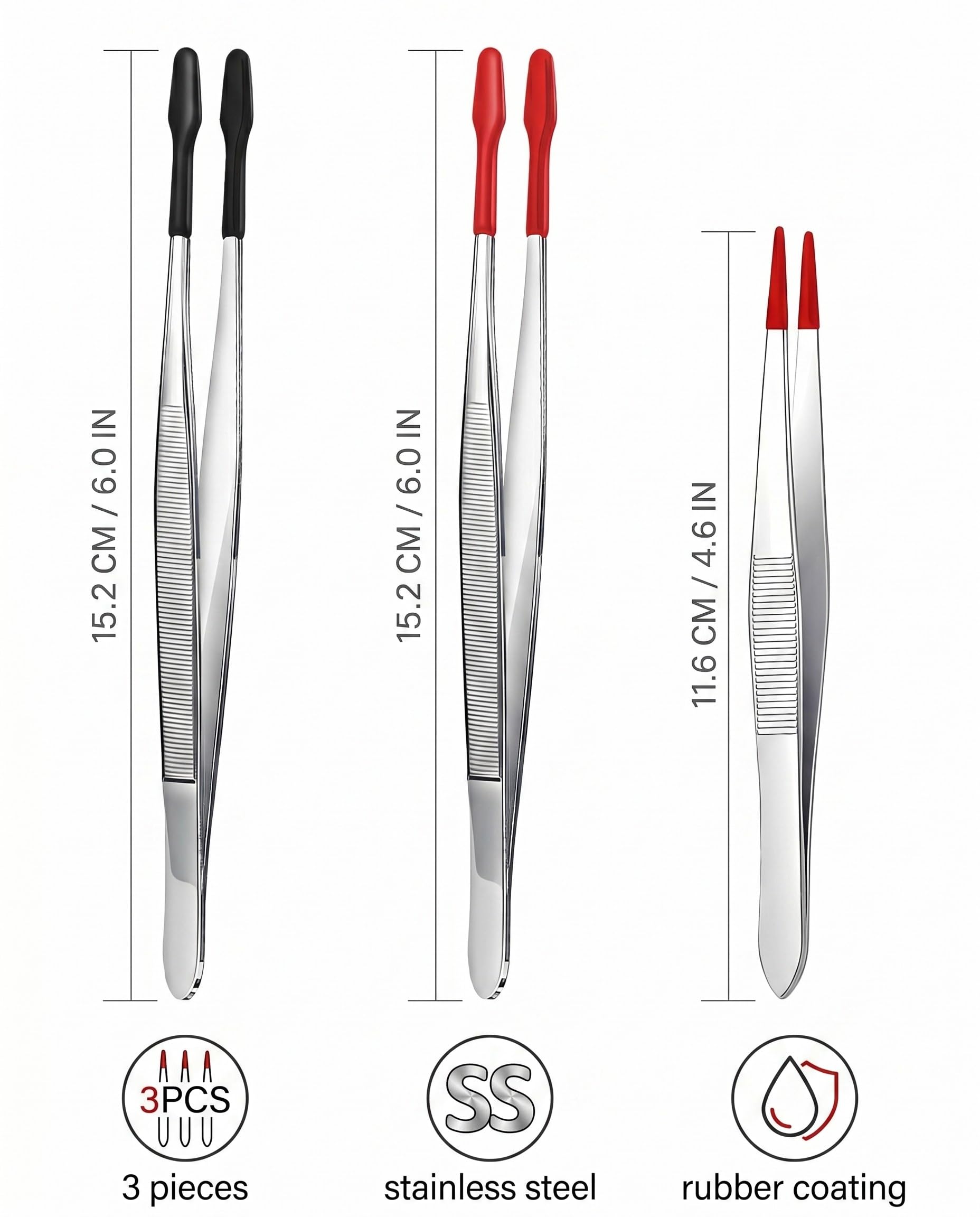 3 pezzi Pinzette Modellismo,pinzette di precisione, Pinzette Di Precisione,Con Punta Piatta In Gomma Pvc Piatte Antiscivolo Per Laboratori Gioielli Francobolli, pinzette