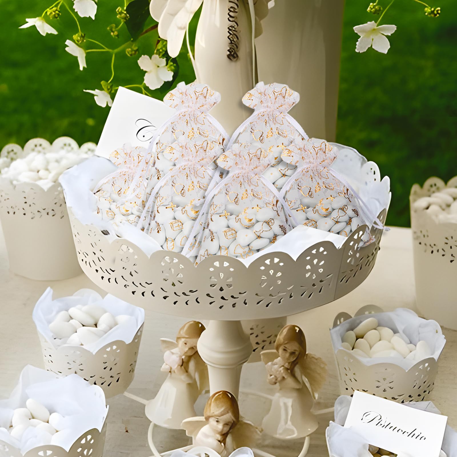 Sacchetto in lino colore cipria con pizzo - Deco Wedding - Matrimoni, Battesimi, Eventi