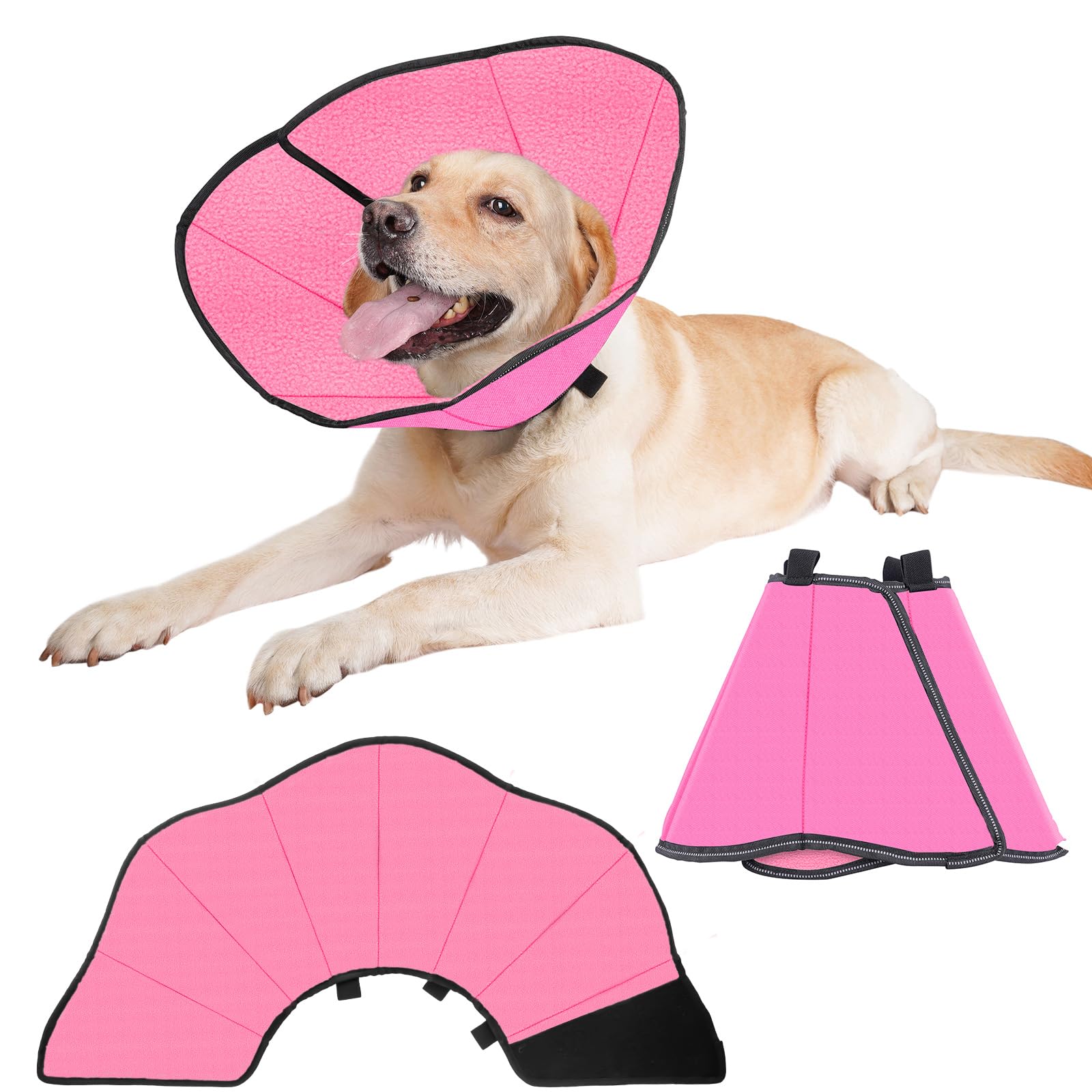 UVTQSSP Collarín para perro con protección contra fugas, collar de protección suave, collar cónico ajustable, collar de recuperación transpirable, para mascotas isabelinas, rosado XL