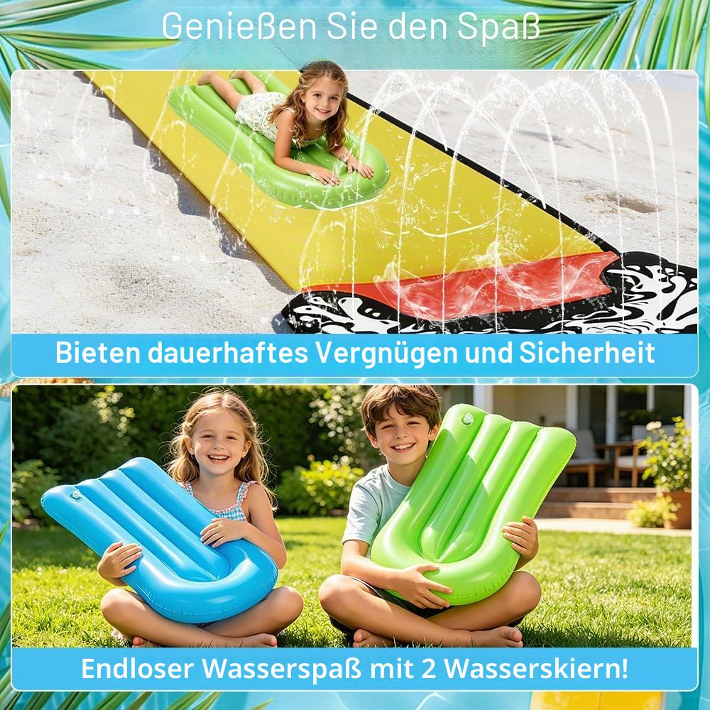 15.8 ft/480 Wasserrutsche Garten für Kinder, Wasserrutschmatte mit 2 Bodyboards, Rasenwasserrutschen mit eingebautem Sprinkler, Wasserrutschen Wasserspielzeug für Sommer, Outdoor (Gelb)