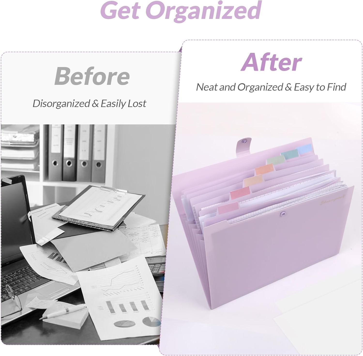 SKYDUE Expanding File Folder, Accordion File Organizer with 8 Pocket, Expandable Document Paper Receipt Holder for School Office Hospital, Letter/A4 Size Purple - Image 5