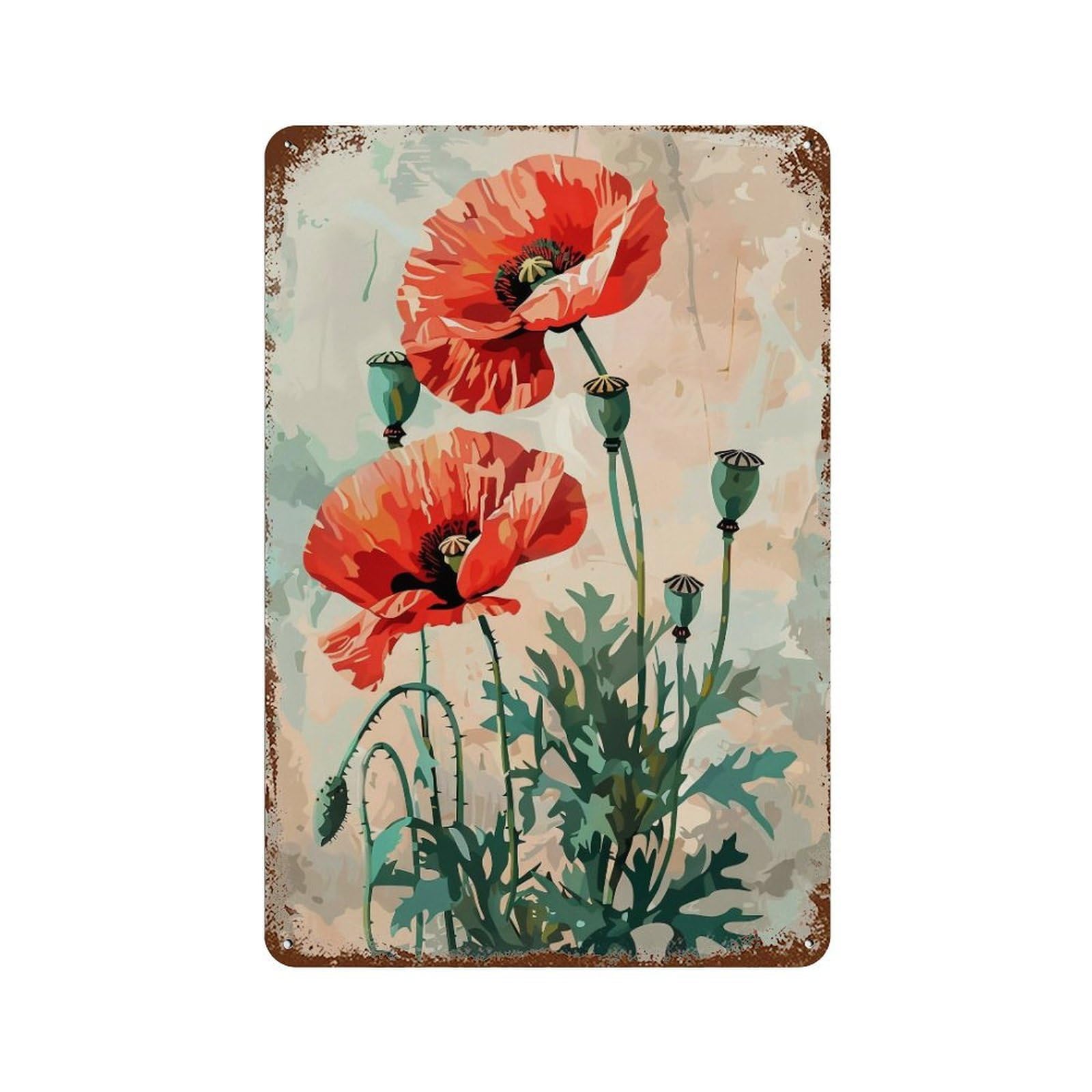 HDURYEYRYY Red Poppy Color Block Still Life 03 Wall Retro Iron Vintage Art Metal Tin Sign Poster Modern Home Cofffee Club Art Bar Shop Decor Style 30x20cm