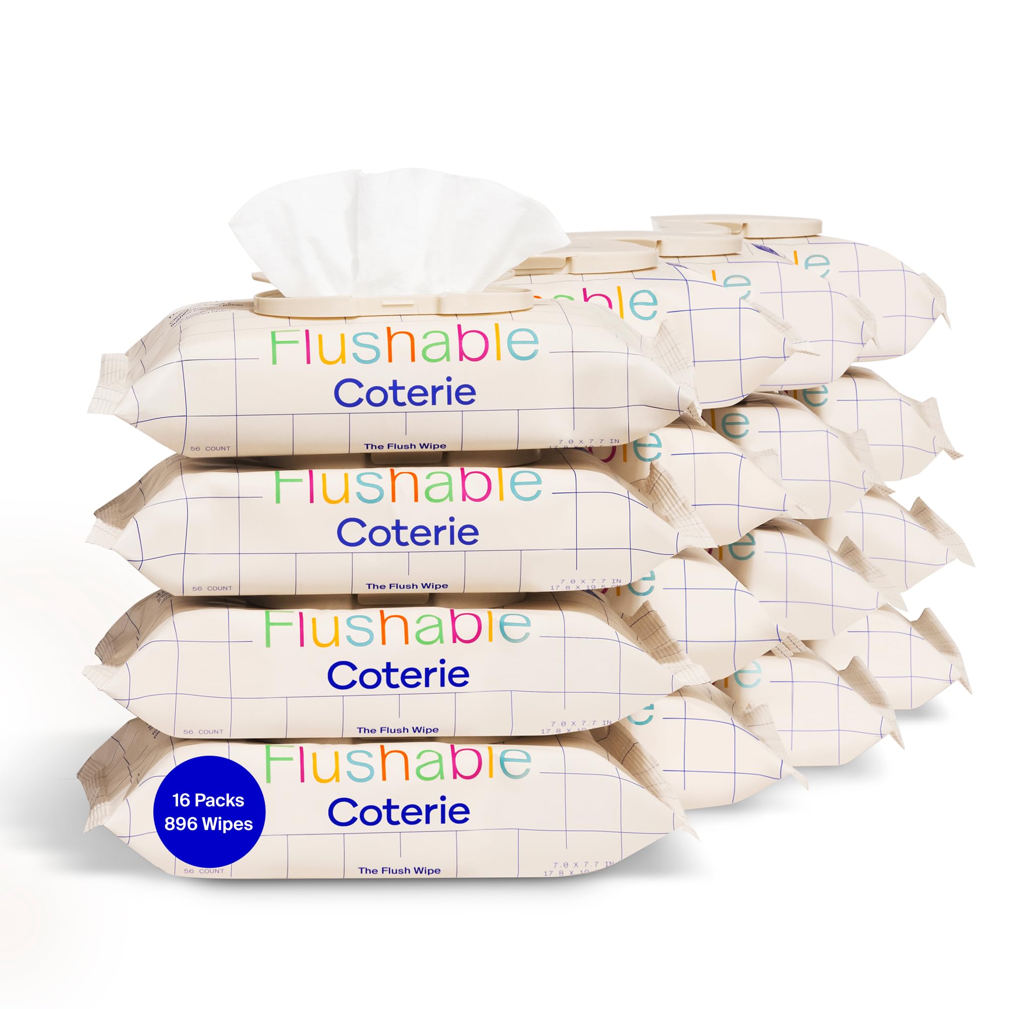 Coterie Flushable Wipes for Toddlers, Designed for Potty Training, Safe for Sensitive Skin, Hypoallergenic, 99% Water, Plant-Based, Fragrance Free,