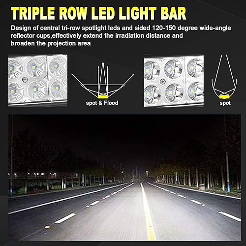 Miniatura 3 de SKYWORLD Barra de luz LED, 52 pulgadas, 300 W, doble fila, recta, barra LED 6000 K, IP67, impermeable, combo de inundación de puntos, trabajo