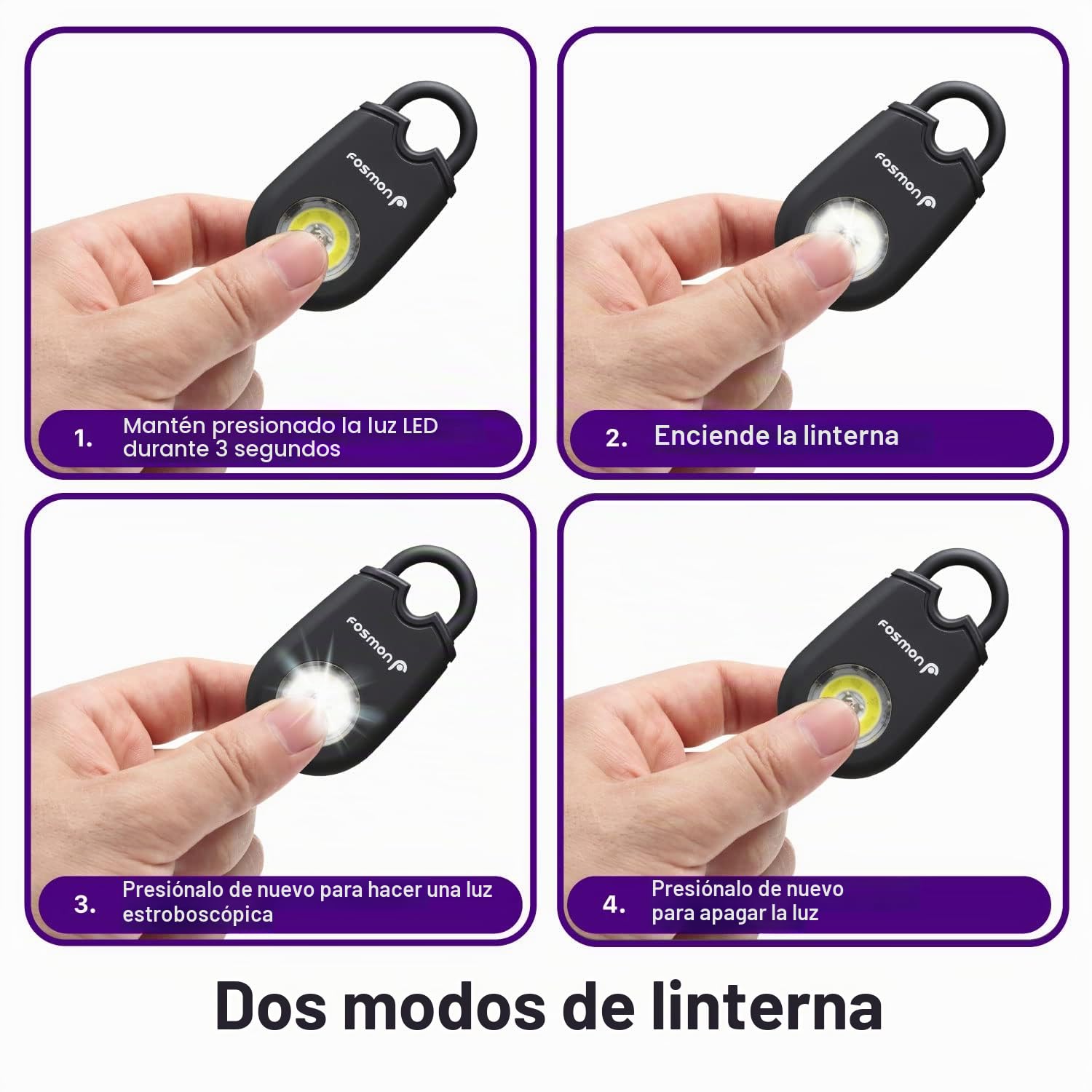 Fosmon - Alarma personal de bolsillo antiagresión | Alarma para Mujer y Hombre | Sirena de 130dB audible hasta 180m | Alarma personal con luz intermitente | Alarma con mosquetón | Paquete de 2 alarmas