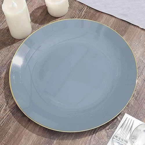 Efavormart - Paquete de 10 platos llanos redondos de plástico azul polvoriento brillante de 10 pulgadas con borde dorado, platos desechables para