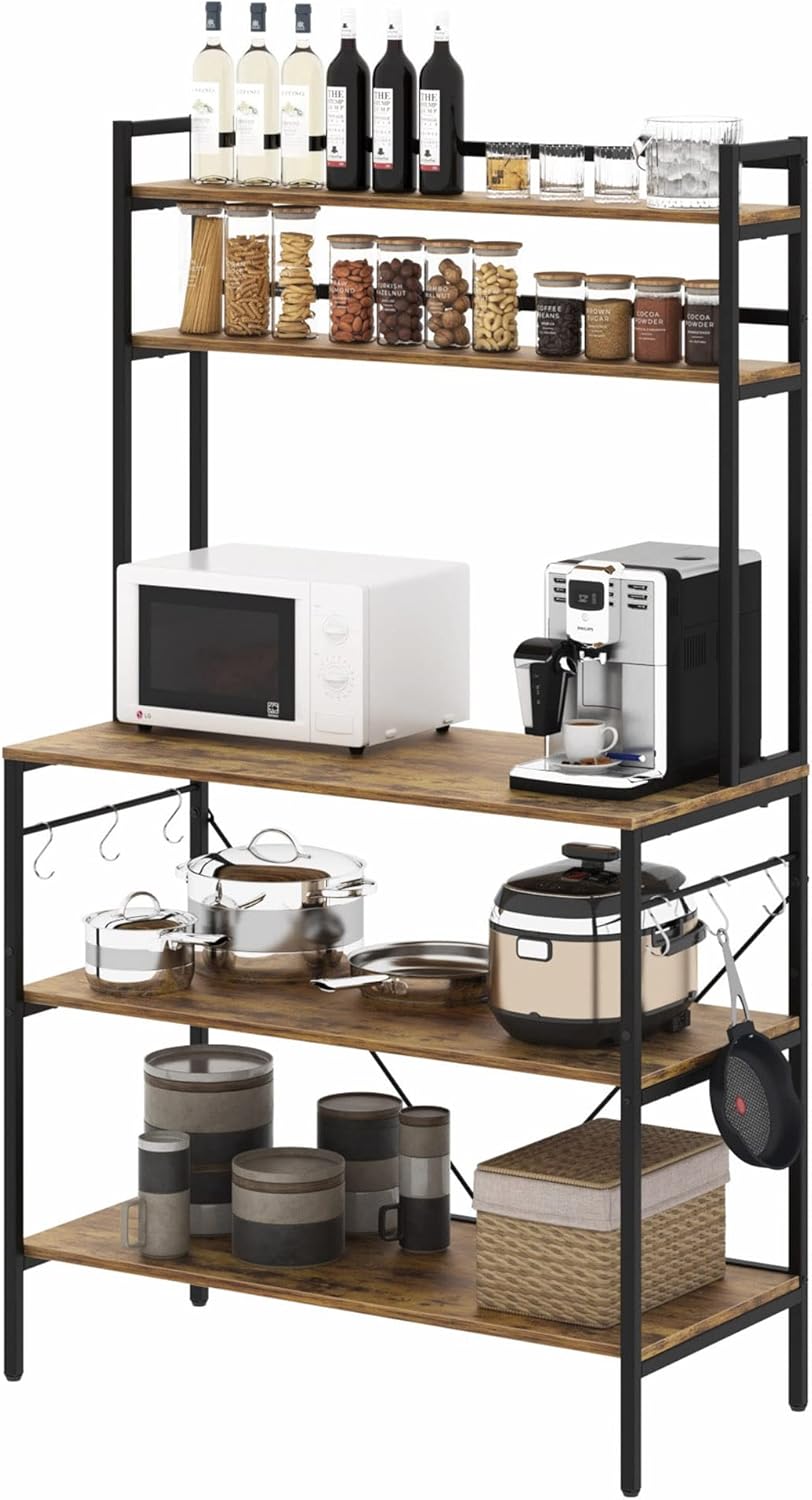 Amazon.com: 5-Tier Kitchen Bakers Rack with Hutch Adjustable Shelves ...