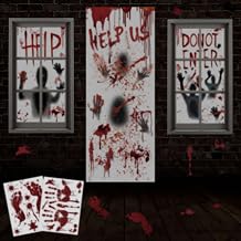 Hidreamz Halloween Window Door Cover Set Bloody Halloween Window Door Poster Decorations, Bloody Handprints Scary Silhouette, Indoor and Outdoor Décor for Party