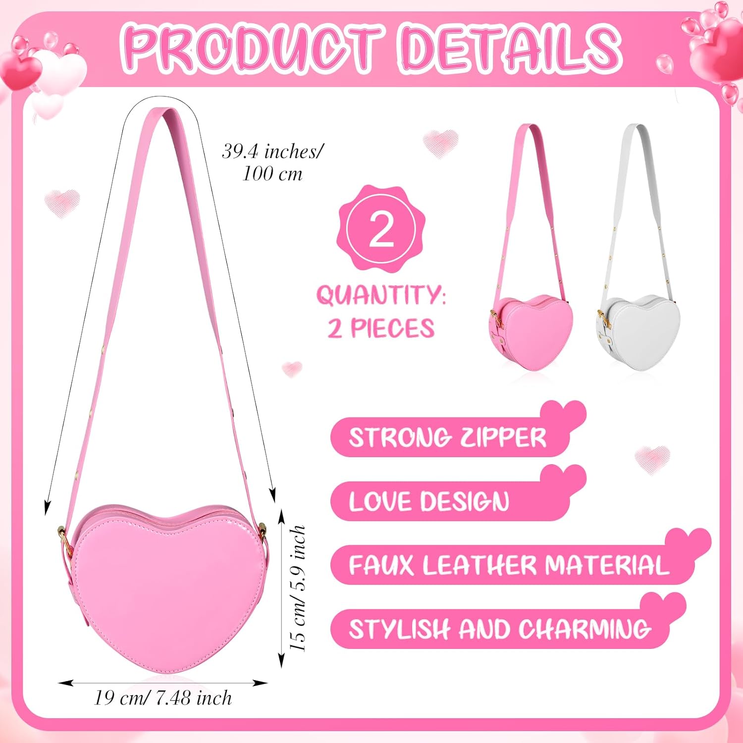 Heart Crossbody Bag for Women, PU Leather Small Satchel Purse, Adjustable Strap, Valentine's Day Gift - Image 4