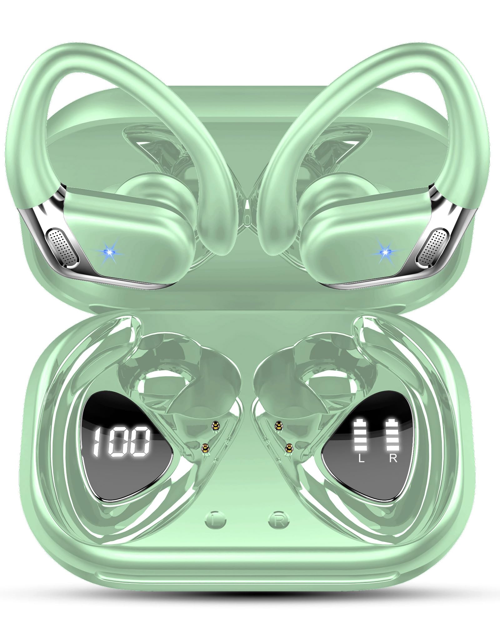 Rolosar 2026 Bluetooth Kopfhörer, Kopfhörer Kabellos Bluetooth 5.4 Sport In Ear Kopfhörer mit 4 ENC Noise Cancelling Mic, IP7 Wasserdicht Ohrhörer LED-Anzeige für Arbeit/Studium