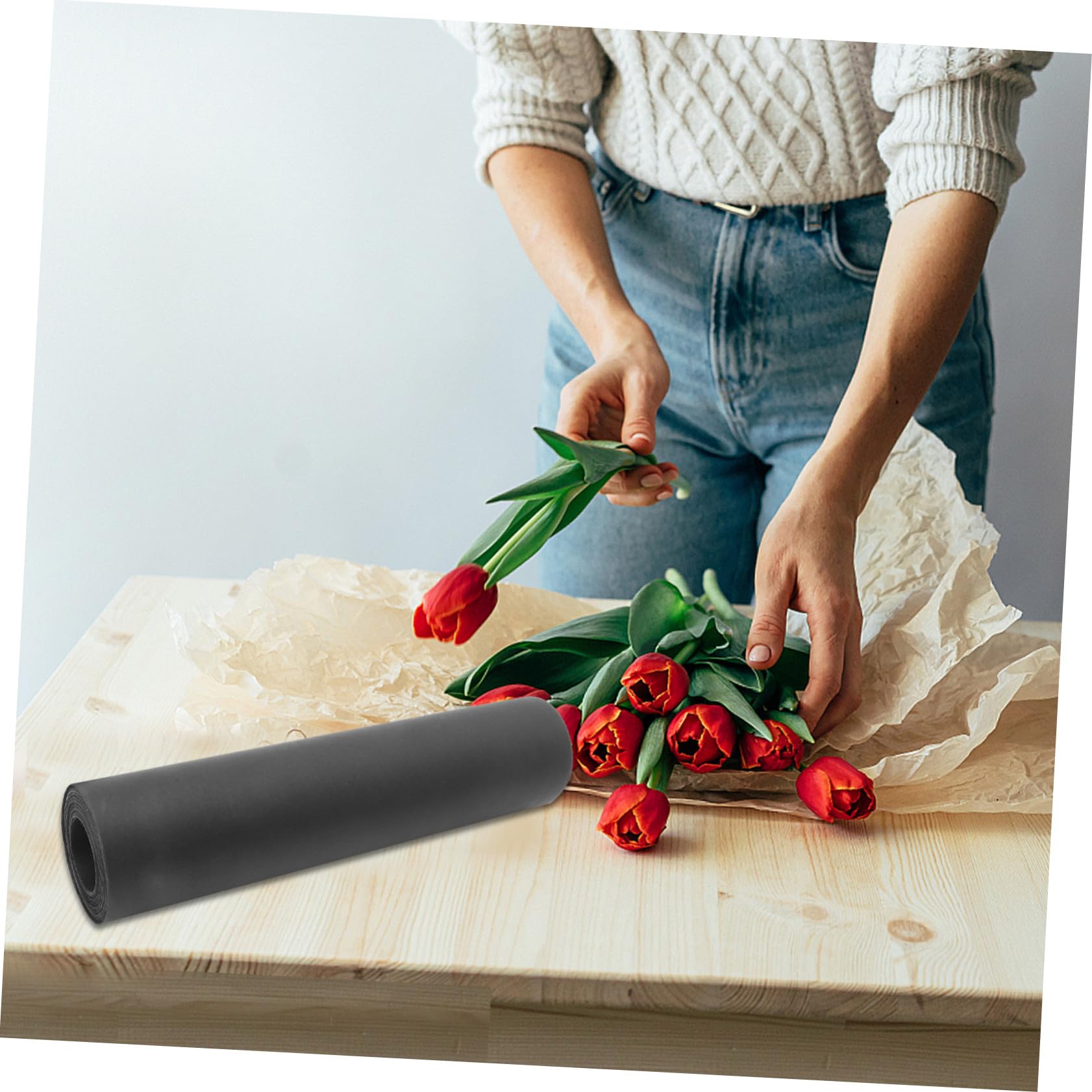 LIFKOME Carta Kraft Nera Rotolo per Bouquet Fiori Carta da Imballaggio Naturale e Resistente per Artigianato DIY per Confezioni e Composizioni Floreali