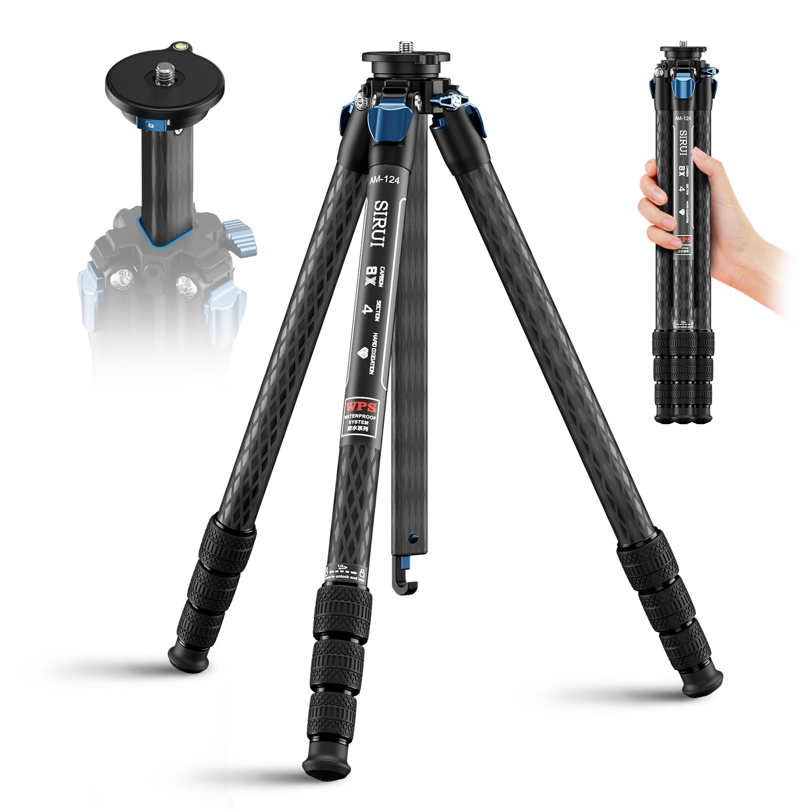 SIRUI AM-124 Carbon Fiber Tripod with Triangular Center Column 62 6 Compact Travel Tripod for Camera 4 Sections