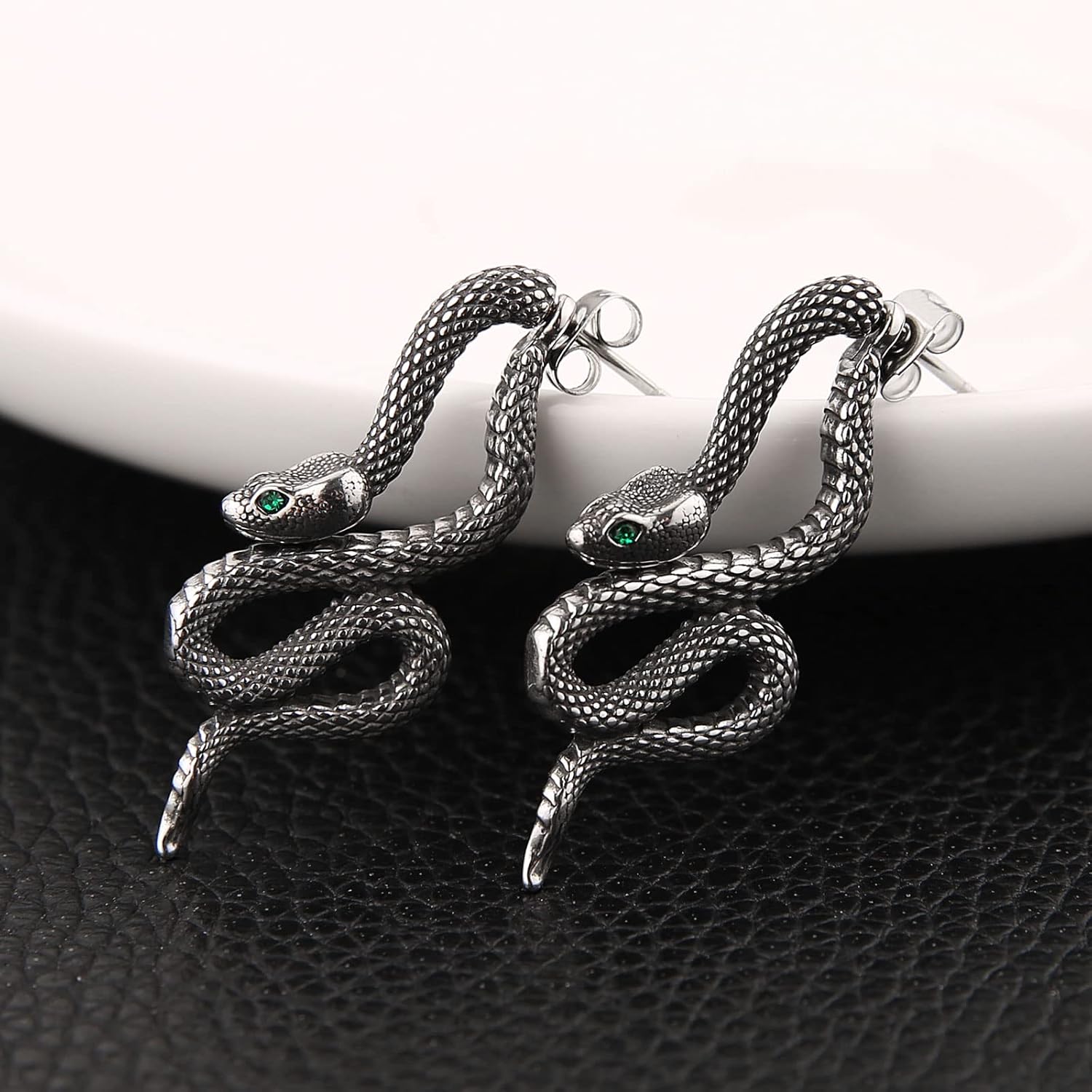 HZMAN Gothic Snake Earring Stainless Steel Punk Hip Hop Green Eye Animal Snakes Piercing Earrings Party Jewelry Gift for Men Women - Image 4
