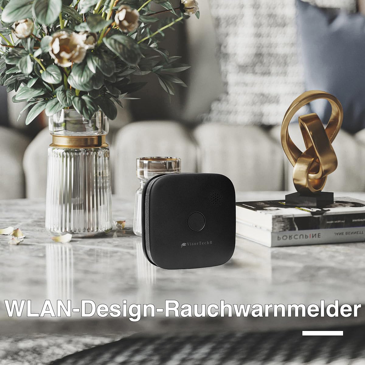 VisorTech Rauchmelder Design: 10er-Set kompakte WLAN-Design-Rauchwarnmelder, weltweite App, schwarz (Rauchmelder-Set Funk, Brand-Alarmsysteme)