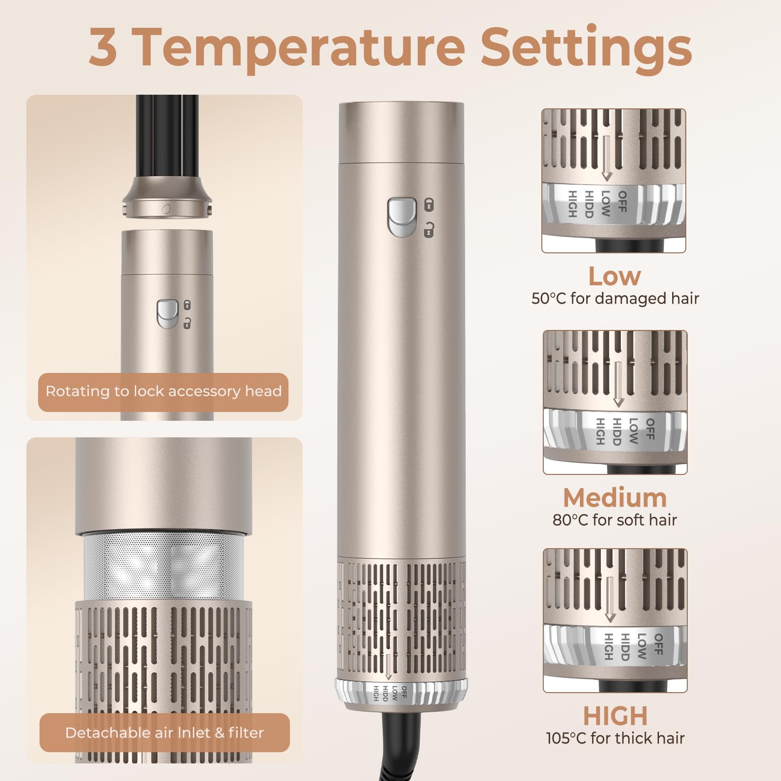 MogaWave Airstyler 6 in 1, Professioneller Hairstyler 1000w Föhnbürste, 30mm Air Lockenstab Keine Hitzeschäden, Ionen Haarstyler Rundbürstenföhn für Haar Volumen,Trocknen,Glätten