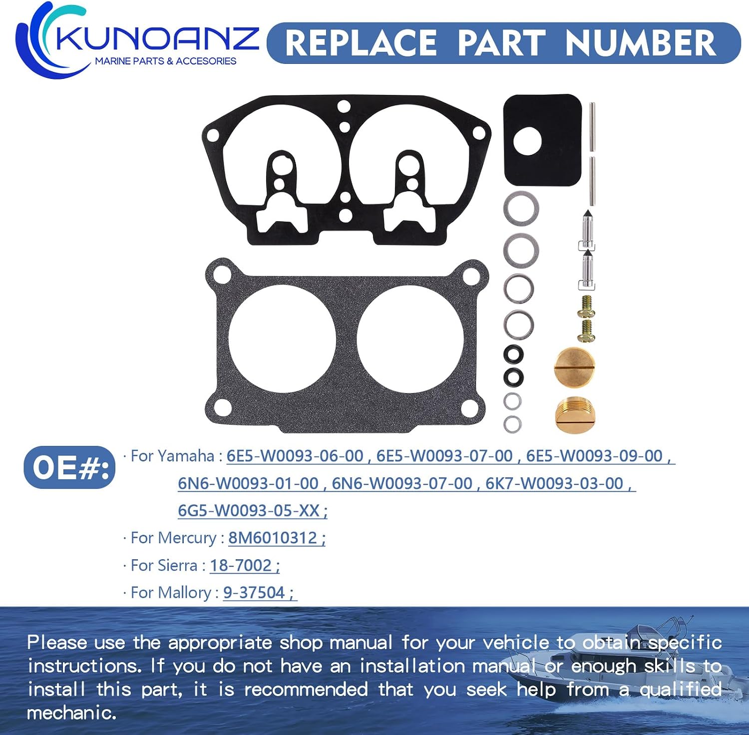(2-Pack)6E5-W0093-06-00 Carburetor Carb Rebuild Repair Kit for Yamaha 115 130 150 175 200 225 HP Outboard 1986-1996 V4 V6 Many 2-Stroke 6E5-W0093-07,6E5-W0093-09,6N6-W0093-01 Sierra:18-7002