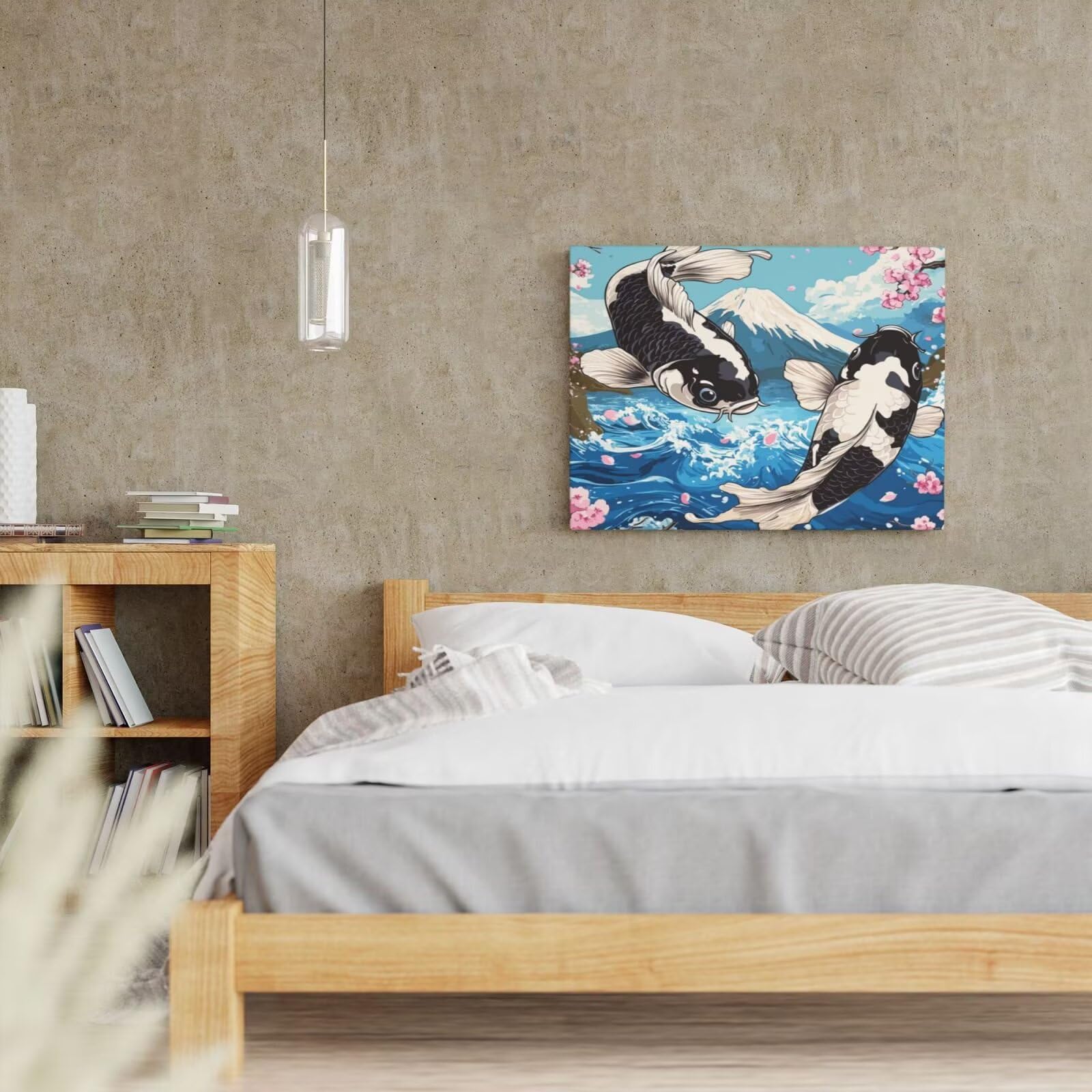 Malen nach Zahlen MK376 Malen-nach-Zahlen-Set für Erwachsene, Motiv: Kirschblüte, Fisch Malen nach Zahlen für Anfänger, Acryl, Ölgemälde zum Selbermachen, Kunsthandwerk für Wanddekoration – (90 x 60