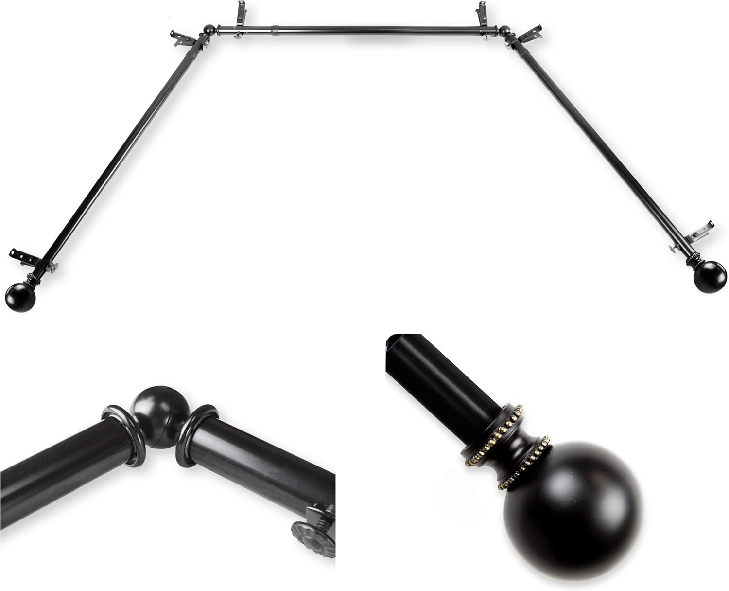 A&F Rod Decor - Cleo 13/16" Bay Window Curtain Rod - Antique Brass