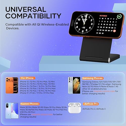 Miniatura 2 de Cargador inalámbrico, magnético, plegable, estación de carga rápida, soporte para iPhone 16, 15, 14, 13, 12, cargador inalámbrico para iPhone 32Pro